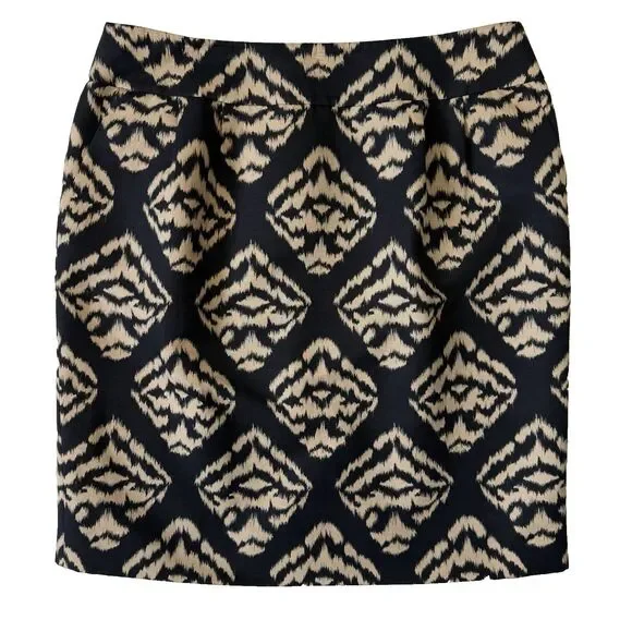 Talbots Collection Cotton/Silk Blend Skirt, Black & Tan, 12 - Picture 1 of 8